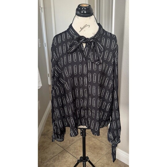 ModCloth Blouse Plus Sz 3X Bow Tie Neck Long Sleeve Rodeo Retro Preppy Western - Picture 4 of 14